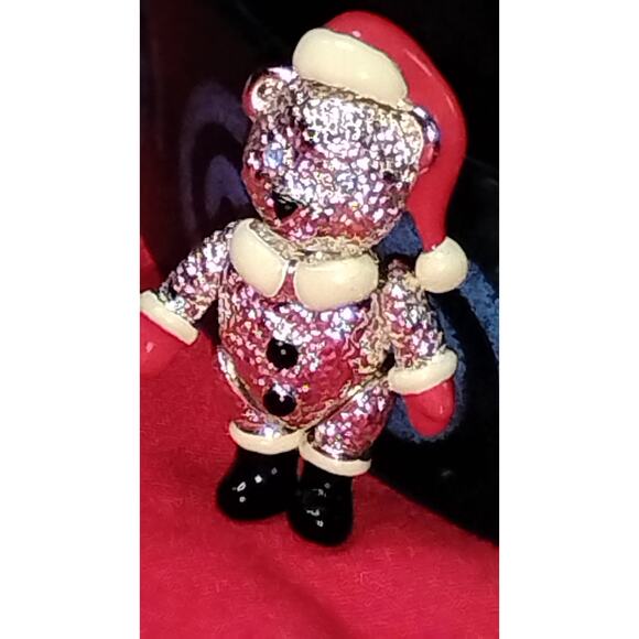 Vintage Christmas Napier Signed Articulated Teddy Bear Brooch Pin - Picture 2 of 4